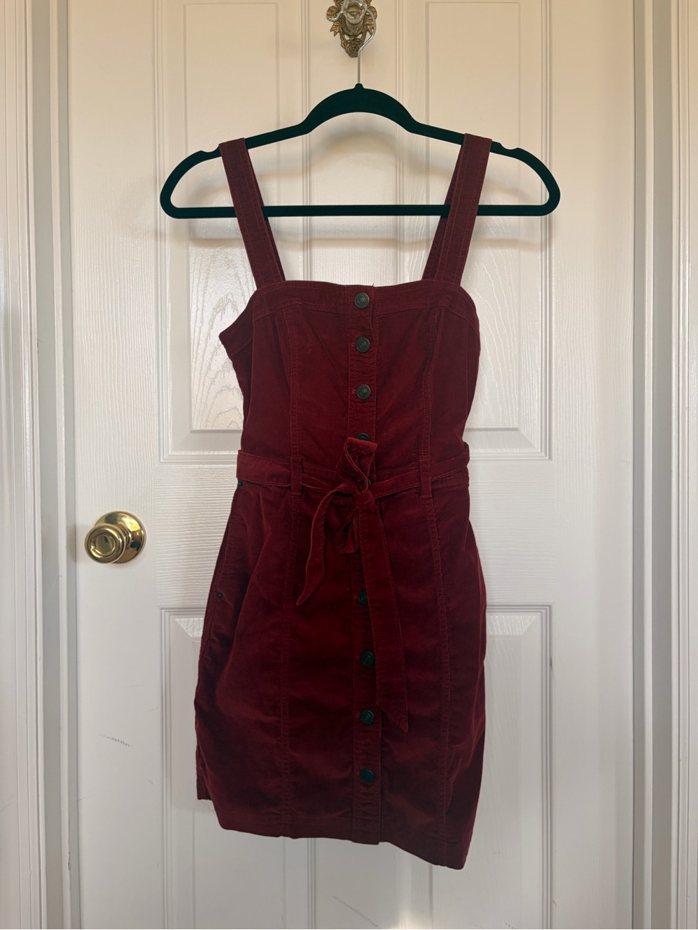 Abercrombie & Fitch Womens Burgundy Button-Front Corduroy Dress w/ Tie Waist XS